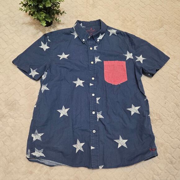 American Eagle Other - American Eagle Red, White, and Blue Stars Slim Fit Button-Up Shirt, Size Large